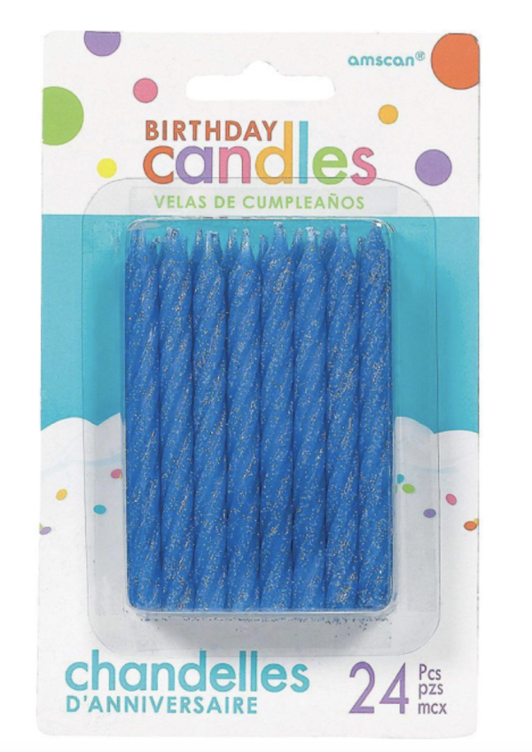 Birthday Candle – Large Blue Glitter Spiral ~ 24 per pack